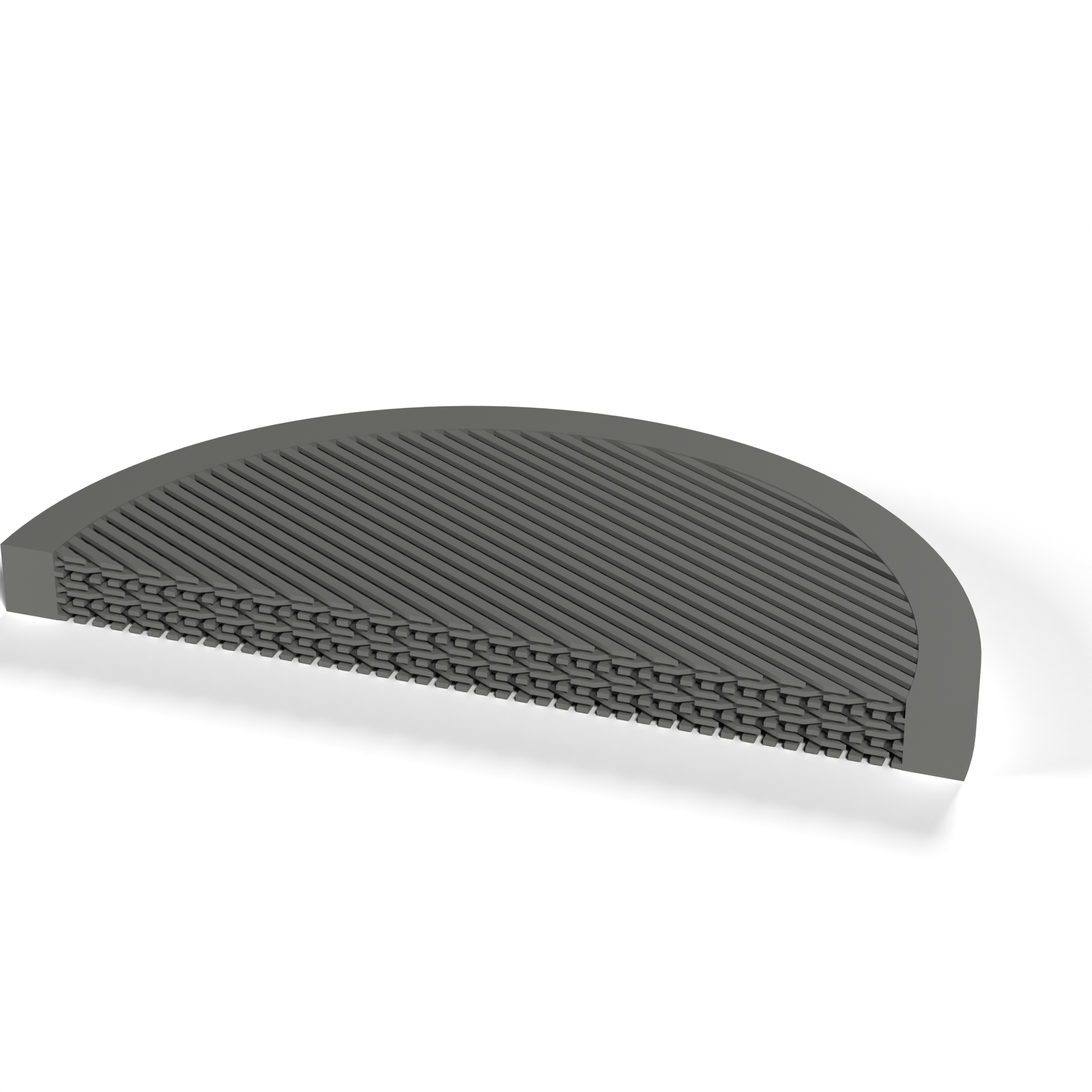 A section cut through the filter support, showing the individual printed strands of the strand-mesh design.