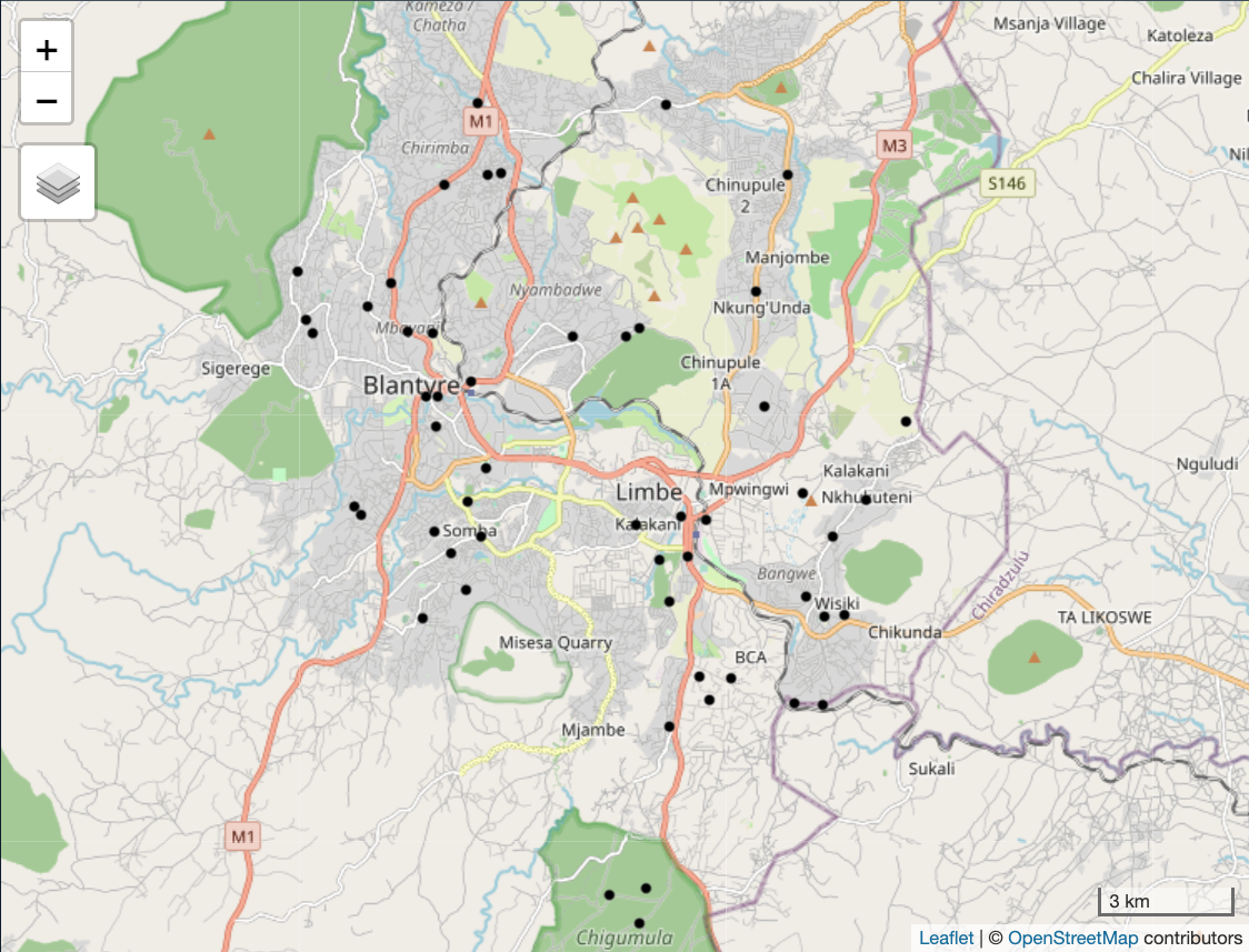 Screenshot of the an interactive map with OpenStreetMap layer.